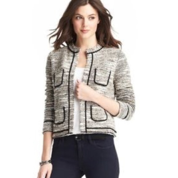 Loft Tipped Tweed Metallic Open Blazer Pocket XS - Picture 3 of 9
